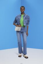 Women Esprit Blue Dark Wash Cropped denim jacket with frayed trim Jackets XF4444311 - Image 2