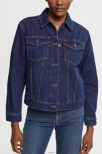 Women Esprit Blue Dark Wash Denim jacket Jackets XF4444554
