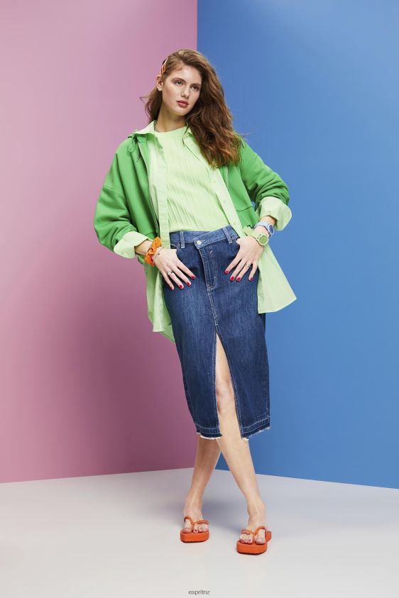 Women Esprit Blue Dark Wash Midi skirt with an asymmetric waistband Skirts XF4444209 - Image 2