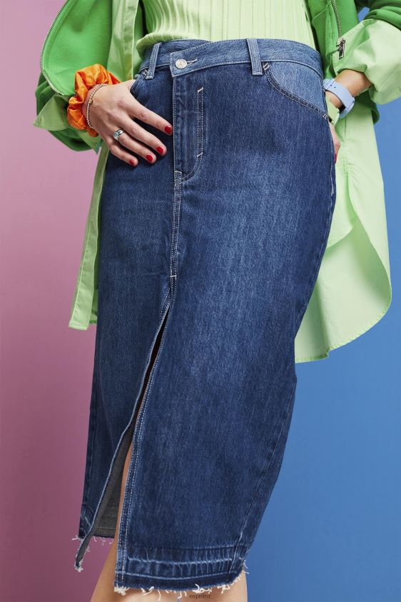 Women Esprit Blue Dark Wash Midi skirt with an asymmetric waistband Skirts XF4444209 - Image 3