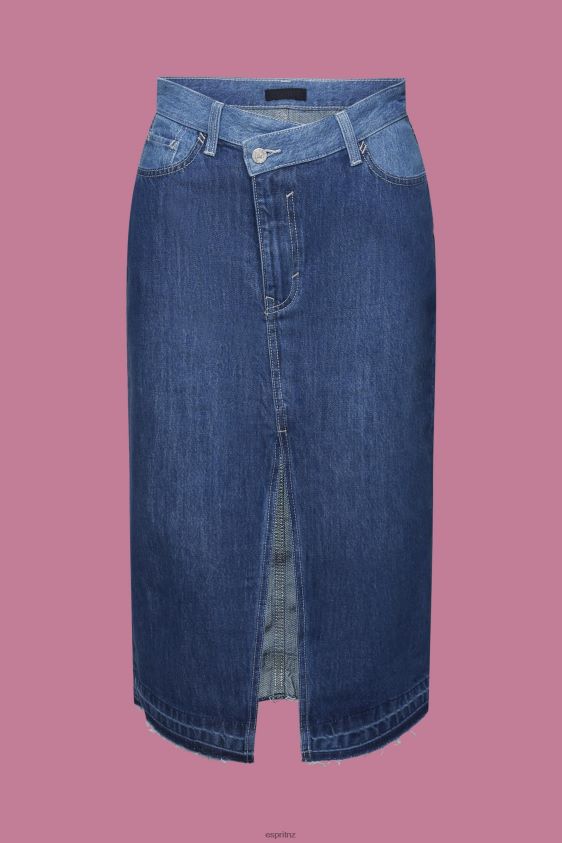 Women Esprit Blue Dark Wash Midi skirt with an asymmetric waistband Skirts XF4444209 - Image 5