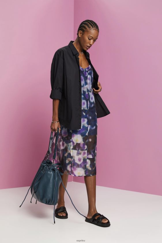 Women Esprit Blue Lavender Patterned organza midi dress Dresses XF4444196 - Image 2