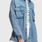 Women Esprit Blue Light Wash Casual denim shirt Shirts XF4444485