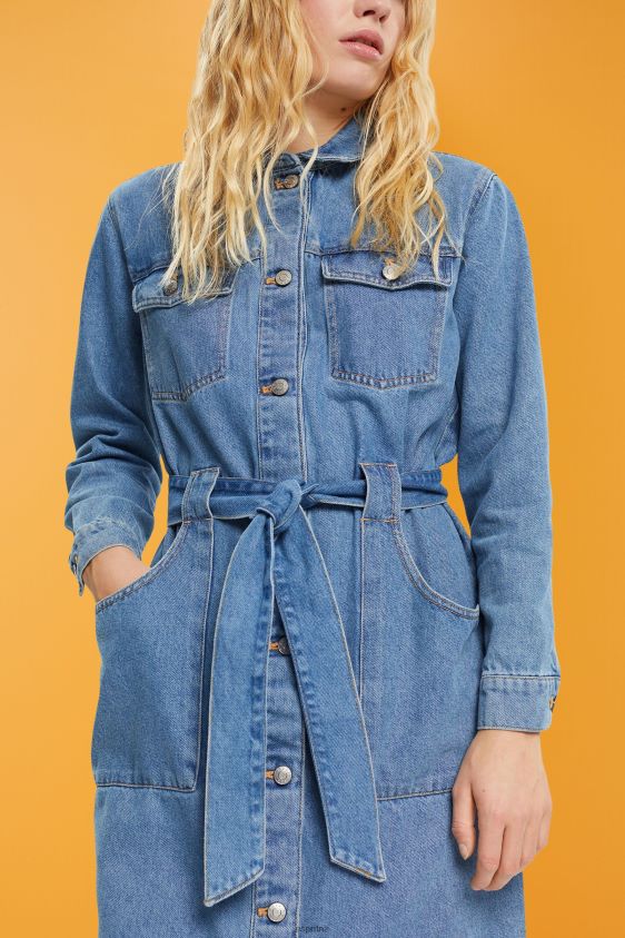 Women Esprit Blue Light Wash Denim dress with tie belt Dresses XF4444394 - Image 3