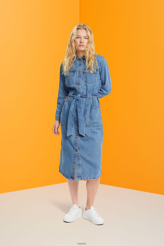 Women Esprit Blue Light Wash Denim dress with tie belt Dresses XF4444394 - Image 1