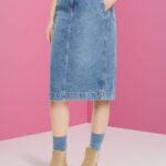 Women Esprit Blue Light Wash Denim skirt with paperbag waistband Skirts XF4444430