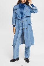 Women Esprit Blue Light Wash Denim trench coat Coats XF4444486 - Image 2