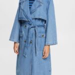 Women Esprit Blue Light Wash Denim trench coat Coats XF4444486