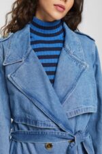 Women Esprit Blue Light Wash Denim trench coat Coats XF4444486 - Image 3