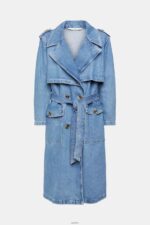 Women Esprit Blue Light Wash Denim trench coat Coats XF4444486 - Image 5