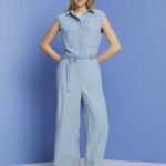 Women Esprit Blue Light Wash Long jumpsuit in a denim look, TENCEL Suit XF444492