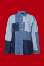 Women Esprit Blue Light Wash Patchwork jeans shirt, cotton blend Shirts XF4444257 - Image 5