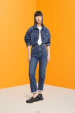 Women Esprit Blue Medium Wash Cropped denim jacket Jackets XF4444550 - Image 2