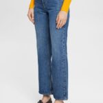 Women Esprit Blue Medium Wash Cropped flared stretch jeans Denim XF4444451