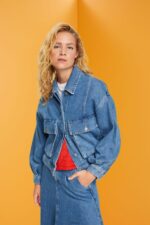 Women Esprit Blue Medium Wash Denim jacket Jackets XF4444549