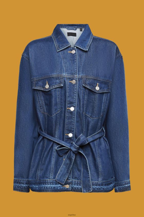 Women Esprit Blue Medium Wash Denim jacket with tie belt Jackets XF4444215 - Image 5