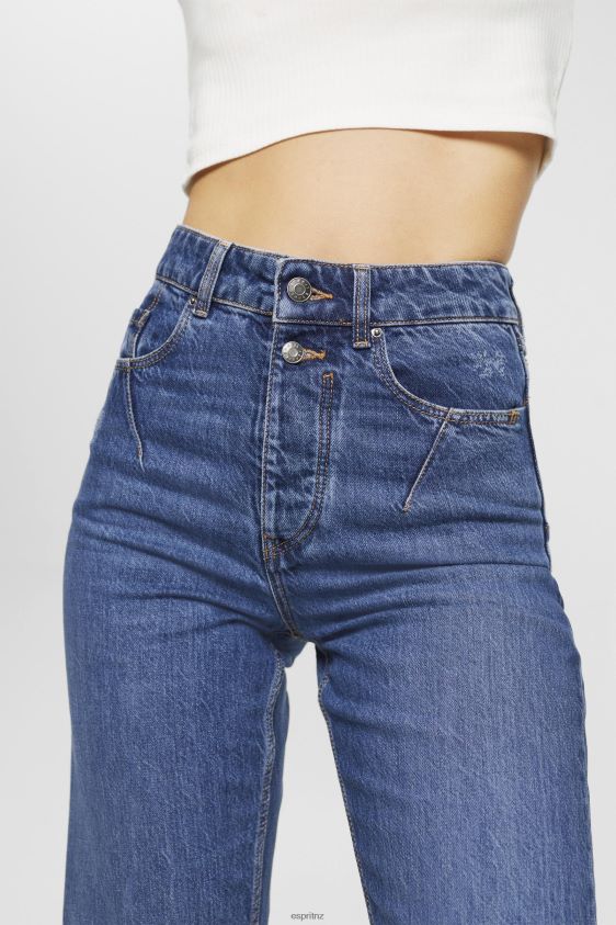 Women Esprit Blue Medium Wash High-rise distressed dad fit jeans Denim XF4444254 - Image 3