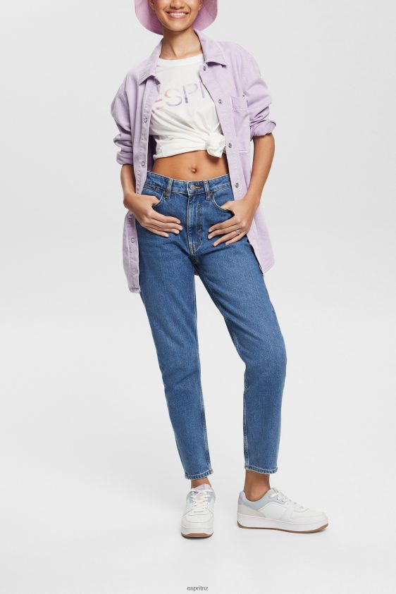 Women Esprit Blue Medium Wash High rise mom jeans Denim XF4444526 - Image 2