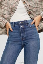 Women Esprit Blue Medium Wash High rise retro flare jeans Denim XF4444327 - Image 3