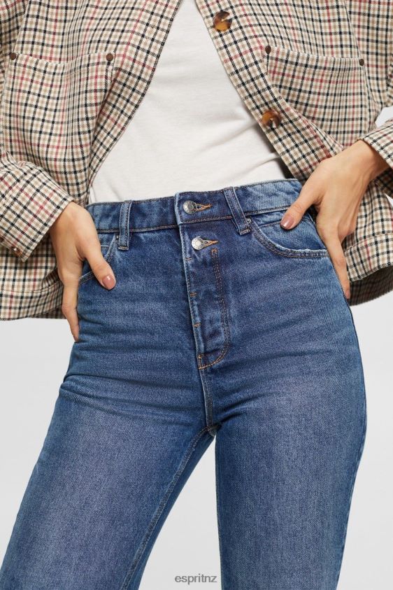 Women Esprit Blue Medium Wash High rise retro flare jeans Denim XF4444327 - Image 3