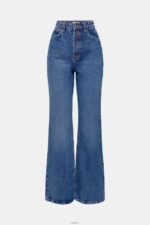 Women Esprit Blue Medium Wash High rise retro flare jeans Denim XF4444327 - Image 5