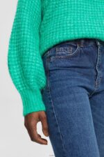 Women Esprit Blue Medium Wash High-rise straight leg stretch jeans Denim XF4444337 - Image 3