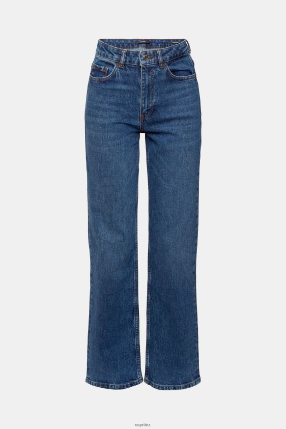 Women Esprit Blue Medium Wash High-rise straight leg stretch jeans Denim XF4444337 - Image 5