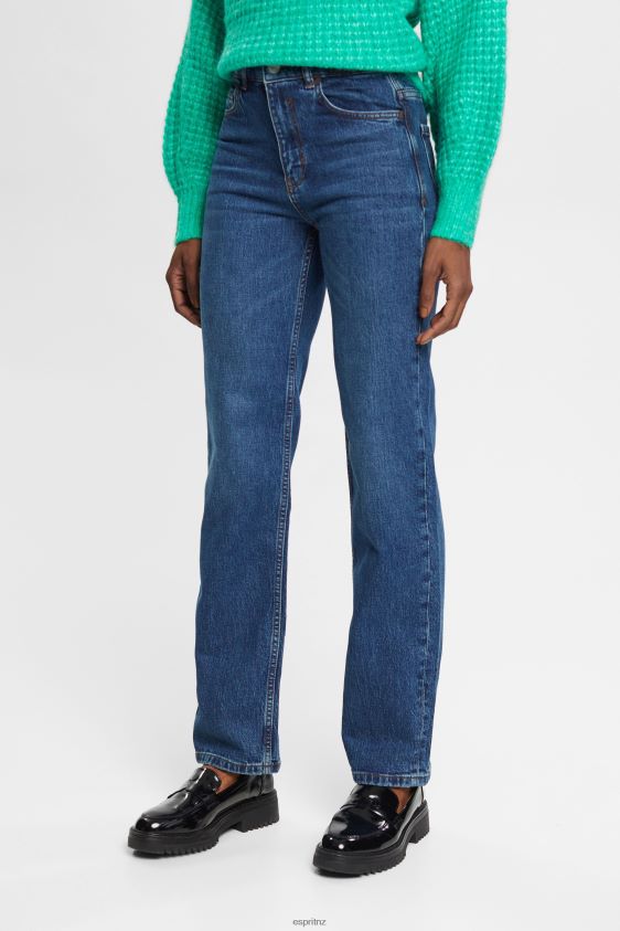 Women Esprit Blue Medium Wash High-rise straight leg stretch jeans Denim XF4444337 - Image 1