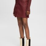 Women Esprit Bordeaux Red Leather effect midi skirt Skirts XF4444444