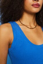 Women Esprit Bright Blue Ribbed, sleeveless jumper, linen blend Sweaters XF4444109 - Image 3