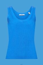 Women Esprit Bright Blue Ribbed, sleeveless jumper, linen blend Sweaters XF4444109 - Image 5