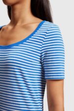 Women Esprit Bright Blue Stretch cotton stripe t-shirt T-Shirts XF4444536 - Image 2