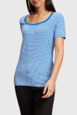 Women Esprit Bright Blue Stretch cotton stripe t-shirt T-Shirts XF4444536