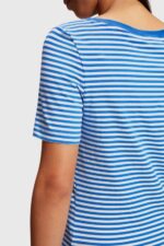 Women Esprit Bright Blue Stretch cotton stripe t-shirt T-Shirts XF4444536 - Image 3