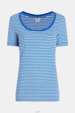 Women Esprit Bright Blue Stretch cotton stripe t-shirt T-Shirts XF4444536 - Image 4