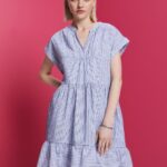 Women Esprit Bright Blue Striped dress, 100% cotton Dresses XF444471