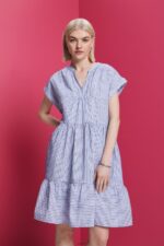 Women Esprit Bright Blue Striped dress, 100% cotton Dresses XF444471