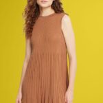 Women Esprit Brown Pleated fit and flare dress Dresses XF4444382