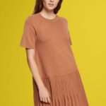 Women Esprit Brown Pleated peplum dress Dresses XF4444488