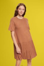 Women Esprit Brown Pleated peplum dress Dresses XF4444488
