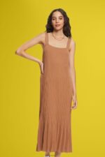 Women Esprit Brown Pleated strap dress Dresses XF4444491