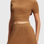 Women Esprit Brown Pleated top Sweaters XF4444375