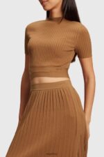 Women Esprit Brown Pleated top Sweaters XF4444375