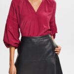 Women Esprit Cherry Red Blouse with smocked details, LENZING ECOVERO Blouses XF4444371