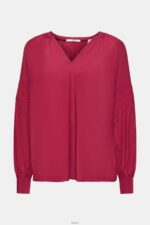 Women Esprit Cherry Red Blouse with smocked details, LENZING ECOVERO Blouses XF4444371 - Image 5