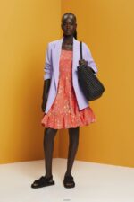 Women Esprit Coral Orange Floral Print Cotton Knee-Length Dress Dresses XF4444190 - Image 2