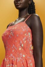 Women Esprit Coral Orange Floral Print Cotton Knee-Length Dress Dresses XF4444190 - Image 3