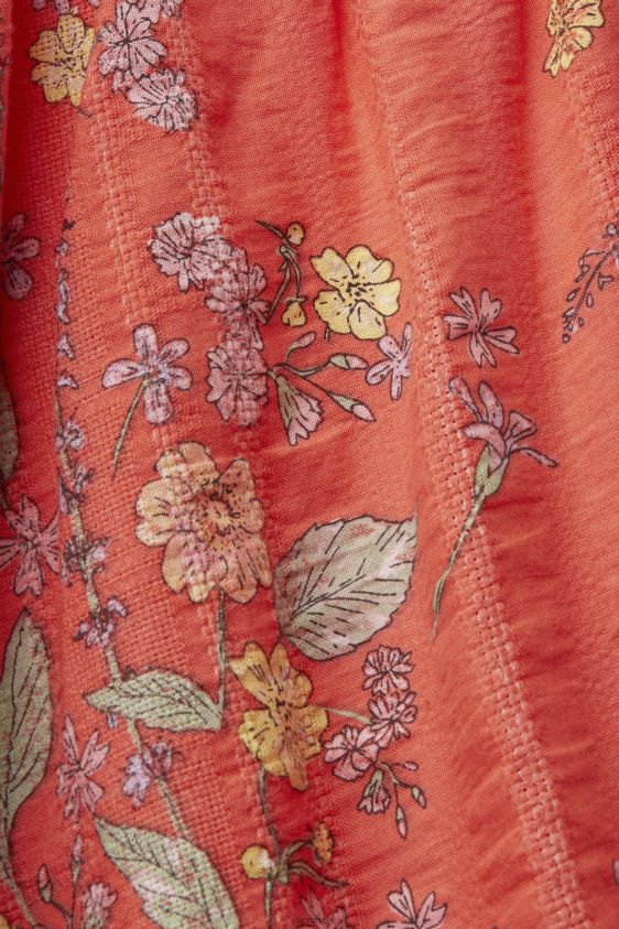 Women Esprit Coral Orange Floral Print Cotton Knee-Length Dress Dresses XF4444190 - Image 4