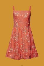 Women Esprit Coral Orange Floral Print Cotton Knee-Length Dress Dresses XF4444190 - Image 5