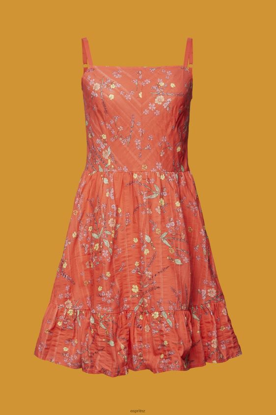 Women Esprit Coral Orange Floral Print Cotton Knee-Length Dress Dresses XF4444190 - Image 5